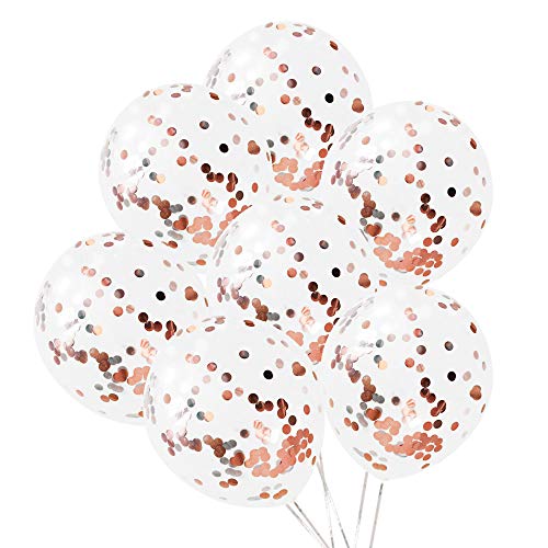Rose Gold Confetti Balloons 12 Inches(20-Pack), Clear Balloons with Metallic Rose Gold Confetti Pre-Filled, Birthday Balloon for Girls, Romantic Decoration for Wedding, Bridal Shower
