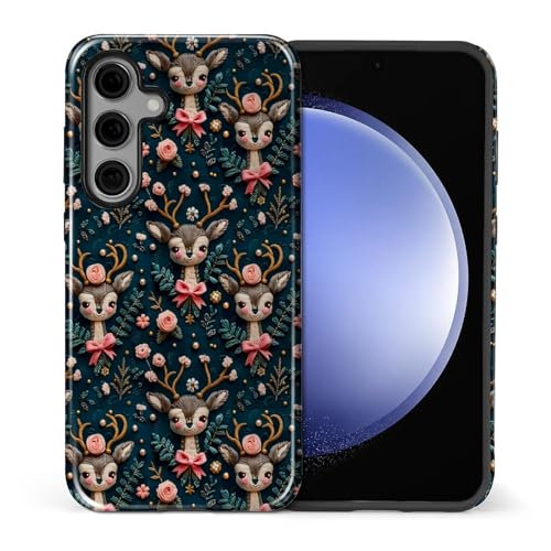 Coque Samsung S25 Plus givrée avec broderie renne de Noël - Protection élégante pour femme