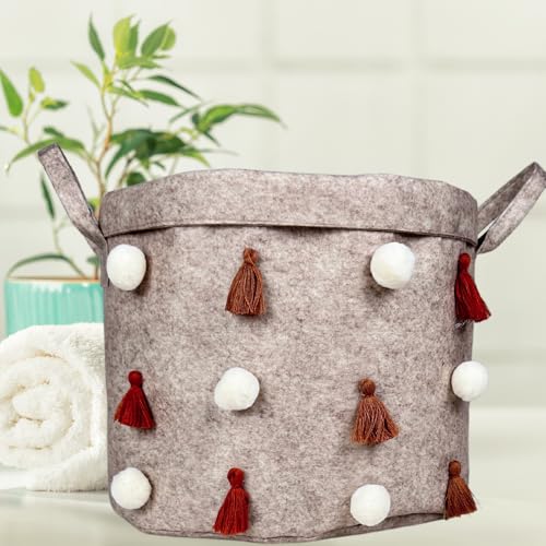 Keçe Kulplu Yuvarlak Düzenleyici Sepet Çok Amaçlı Saklama Organizer Düzenleyici 27X27X27 cm