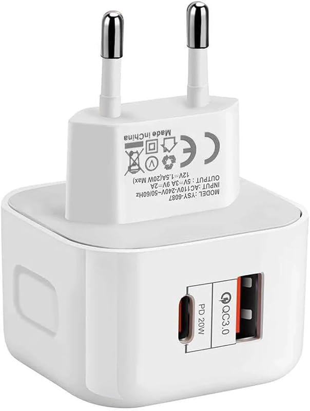 UK to European Travel Adapter Plug Charger 20W Fast Charging European Wall Adaptor EU Plug Fast Charger Compatible with iPhone 17 16 15 14 13 11 Pro Max For Samsung S25 S24 S23 S22 S21 S20 A56 A55 A54