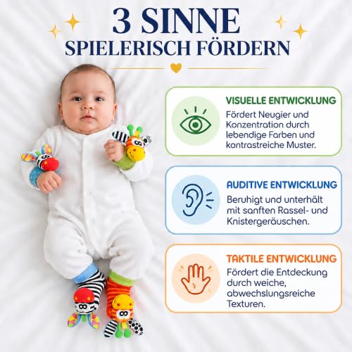 LUDAZON Sensorische Rasseln, Rasselsocken & Babyrassel Baby 0-12 Monate – Ansicht 3