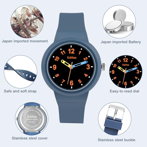 Image of Edillas Kids Watches Analog Boys Girls,Children Waterproof Wristwatch for Kids Toddler Easy to Read Learn Time Sport School with Soft Strap