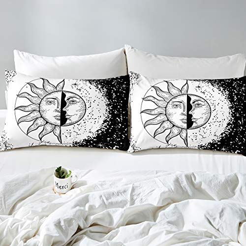 Erosebridal Sun Moon Duvet Cover Set King Yin Yang Comforter Cover Galaxy Star Bedding Set Bohemian Quilt Cover,Decorations 3 Piece Bedding Set (1 Duvet Cover 2 Pillowcases) Black And White #TOP1