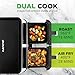 Nutrichef Double Basket Air Fryer 8.8 QT | Family Size Oil Free Airfryer with Transparent Window | 9-1 Preset Cooking Options | 360° Hot Air Circulation Technology | 4.4 QTs per Basket | Black