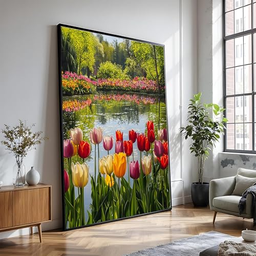 Toile de paysage naturel avec fleurs colorées décoration murale maison 50x70cm