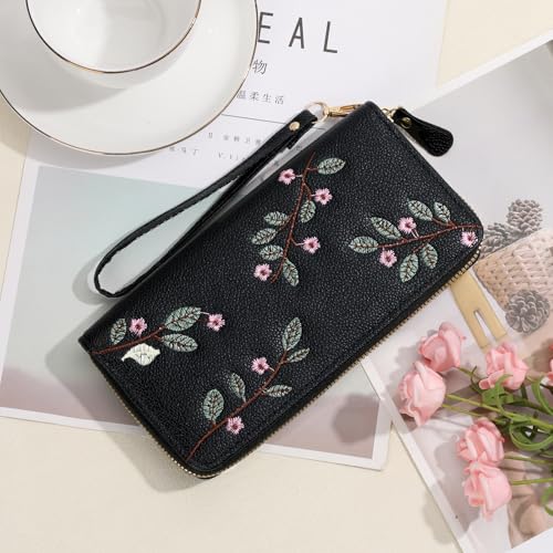 Image of RNIEGA Womens Wallet RFID Blocking Vegan Leather Zipper Around Ladies Wallets Long Clutch Purse with Wristlet