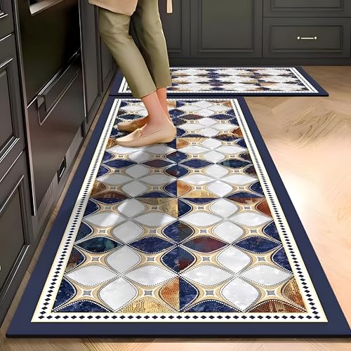 Image of Roslen Kitchen Mat for Floor, Premium Anti-Fatigue Cushioned Runner Rugs, Super Absorbent Kitchen Rugs Non Slip Washable, Floral Comfort Padded Standing Mat for Kitchen, Office & Sink