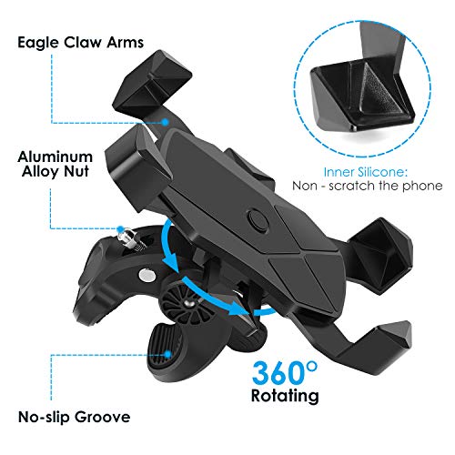 Bike Phone Mount, One-Touch Release Bike Phone Holder, 【Newest】 Gobeigo Anti Shake and Stable 360° Rotation Cell Phone Bicycle/Motorcycle Handlebar Mount for iPhone, Samsung & Smartphone in 4\" - 7\"