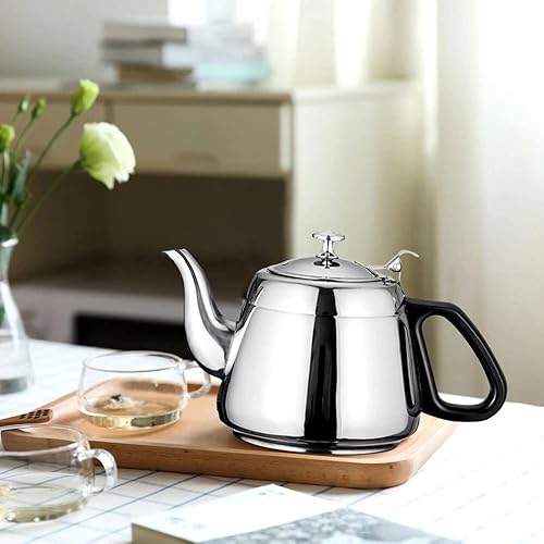 Miniatura 4 de ZHUHW - Tetera plateada de acero inoxidable filtro de infusor de té de metal olla de café estufa de gas tetera de inducción tetera de hotel