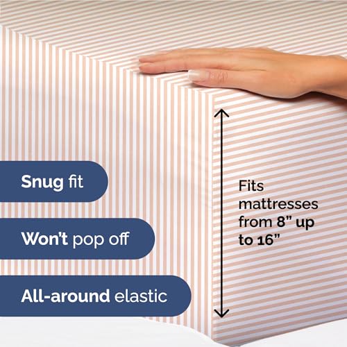 Image of Twin XL Size 3 Piece Sheet Set - Soft & Cooling Sheets - Blush Stripes 1 | Fits 8 Inch to 16 inch Mattress, Wrinkle Free & Fade Resistant with Deep Pockets, Breathable, Comfy Hotel Luxury Bedding