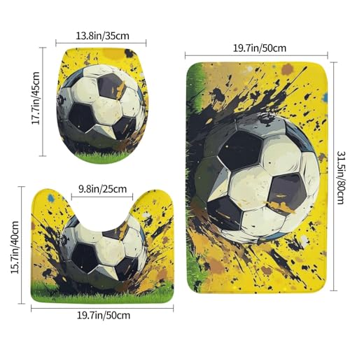 Alfombrilla de baño de fútbol de 3 piezas para evitar suelos mojados y resbalones con base de goma 3