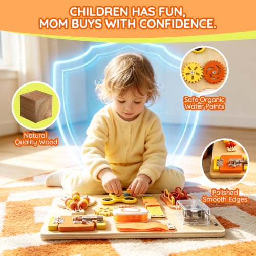 Montessori Busy Board Toys, Wooden Sensory Activity Board for Autistic Children, Travel Toys for 3+ Year Old Boy & Girl Birthday Gift, Attached Growth Chart for Kids Brand: SEYTUFU - image 5