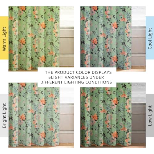 Image of Cloth Fusion Printed 100% Blackout Door Curtains 7 Feet Long Set of 2, Room Darkening Parda with Stainless Steel Grommets for Home Decor (7x4.5 Feet, Green Coral)