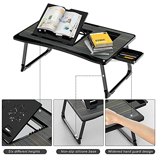 Lap Desk For Adults, Saviki Serving Laptop Bed Tray Breakfast With Folding Legs, Mdf Bed Table With Cup Holder, Bed Desk Notebook Stand With Top Storage Drawer, Students Desk/Game Table (Black) #TOP4