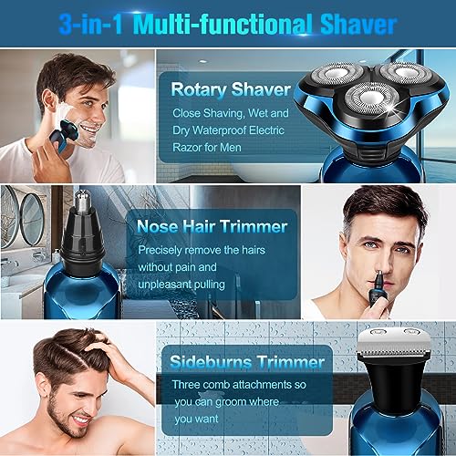 Image of Electric Razor for Men, Cordless 3D Rotary Head Shavers for Men Face, Wet /Dry Waterproof, LED Display, Ideal Gift for Husband /Dad /Boyfriend (Blue)