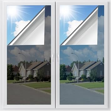 LUTE Window Tint 17.5" x 78.7" Black & Silver, One Way Removable Sun Blocking Anti UV Window Solar Heat Blocker, Reflective Mirror Film Static Cling Glass Door Coverings