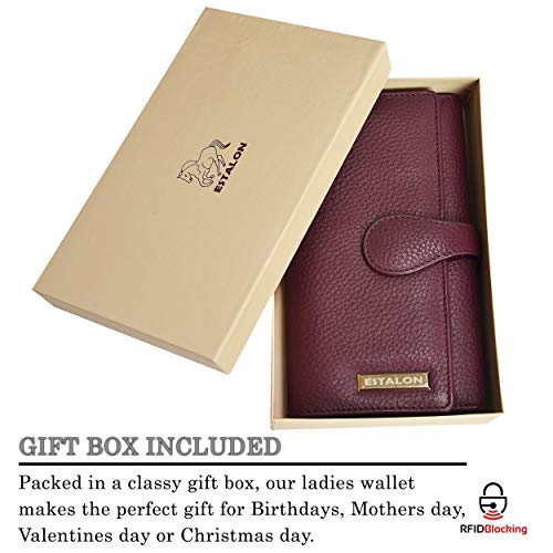Estalon Real Leather Wallets For Women Rfid - Long Wallet Women's Ladies Clutch Zipper Pocket Multi Credit Card Case Holder Girls #TOP6