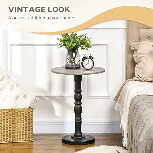 Homcom Pedestal Side Table, Round End Table With Wooden Leg, Retro Accent Table For Small Spaces, Living Room, Bedroom, Light Gray #TOP3