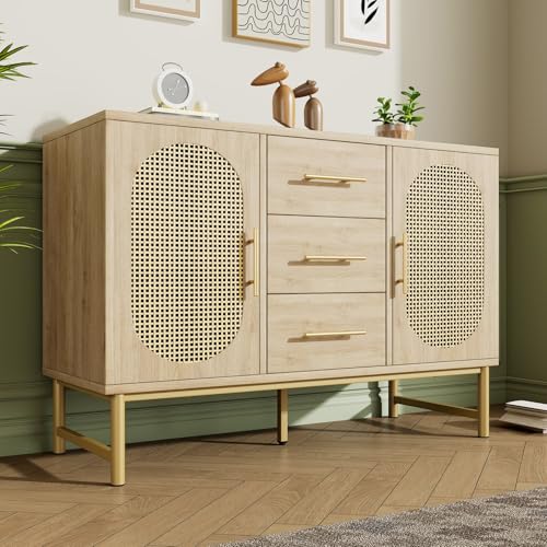 KOMHTOM Commode avec 2 Portes et 3 Tiroirs Meuble de Rangement en Bois Armoire pour Adulte Chambre à Coucher, Cuisine, Bureau, Couloir, Noyer,150x40x90CM (F)
