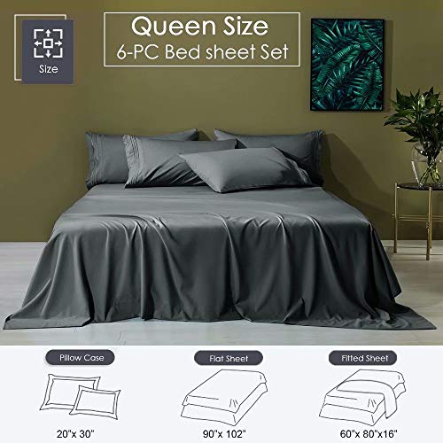 image for Shilucheng Cool 6PC 100% Bamboo Queen Size Bed Sheets Set 1800 Thread 