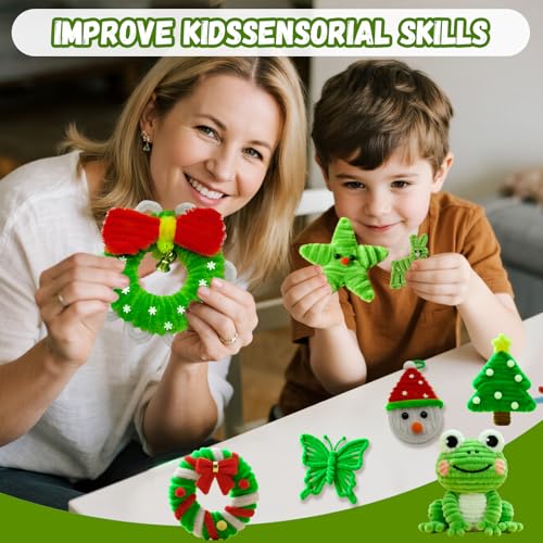 Image of VZF Fruit Green Pipe Cleaners Craft,Creative Craft Pipe Cleaners for Flower Making,Chenille Stems Crafting Pipe Cleaners Artificial Flowers,Craft Supplies for Home Festivals DIY,Christmas Decoration