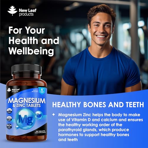 Magnesium Supplements with Zinc 365 Tablets – Bones, Muscle Immune Support Easy to Swallow Sleep Supplement Vegan, GMO-Free, Gluten-Free, UK Made by New Leaf - Image 2
