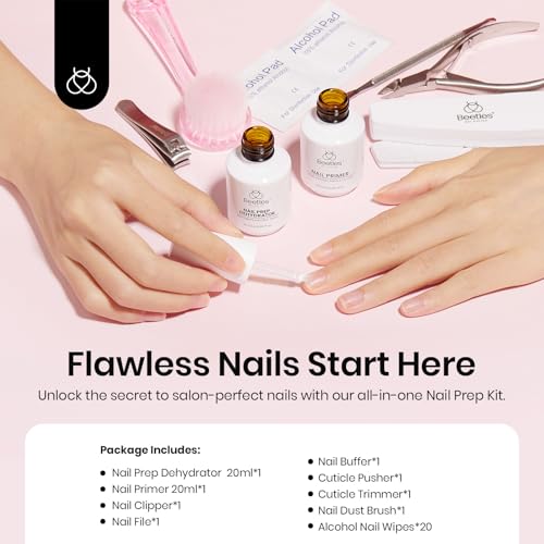 Image of Beetles Nail Prep Kit Nail Dehydrator and Primer Nail Care Tool Kit 20ml Large Capacity Acid-Free & Hema-Free Dehydrate Bond Primer with Manicure Tools for Acrylic Nail Gifts for Women
