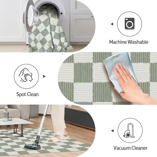 Tapete decorativo lavable verde salvia 3x5 pies miniatura 4