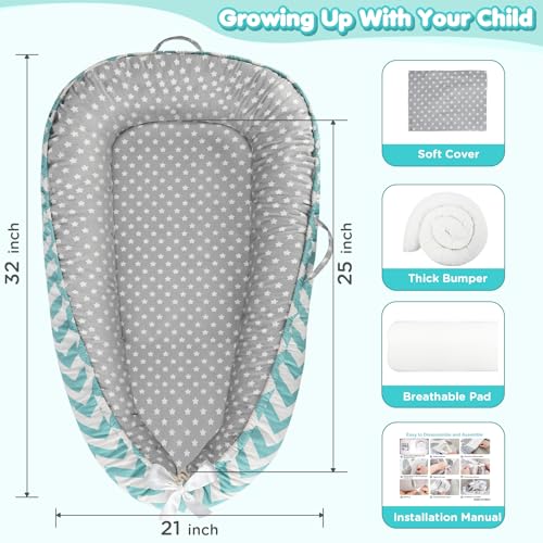 Image of KISS GOLD Baby Lounger - Breathable Soft Cotton Cover Baby Lounger Nest, Babies Essentials Gifts, Portable Lounger for Baby Tummy Time Floor Playing Seated Support for Home and Travel
