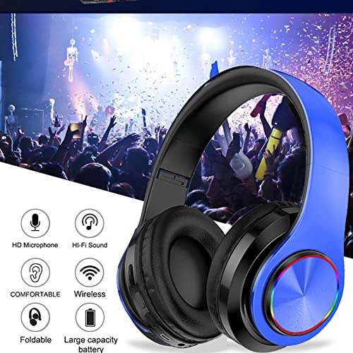 Lfgkeng Kids Wireless Bluetooth Headphones With Colorful Led Lights, Built-In Mic, Bluetooth 5.0, Foldable, Wired Hifi Stereo Over Ear Headphones For Classroom/Home Office/Tablet/Adult (Blue) #TOP1