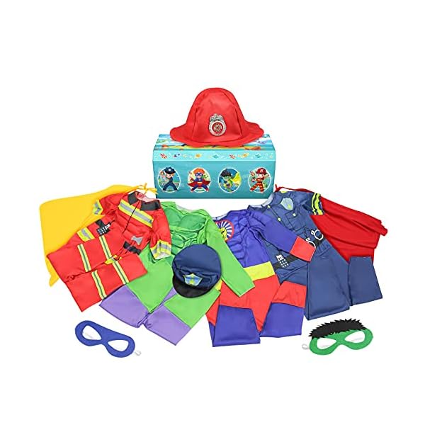Teuevayl boys muscle chest dress up costumes set trunk with superhero, policeman, fireman, kids pretend role play , boys dress up clothes for kids ages 4-7 - image 5