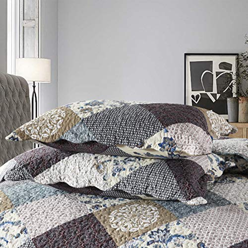 Travan 3-Piece Queen Quilt Set Quilted Bedspread Oversized Microfiber Lightweight Coverlet Set With Shams Reversible Printed Coverlet Bedding Set For All Season, Slate Blue, Queen Size #TOP4