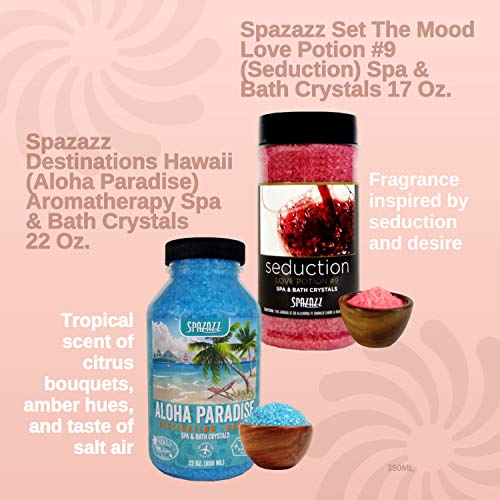 Spazazz Spa and Bath Crystals for Hot Tub and Bath Tubs — Set The Mood Love Potion #9 Seduction 17oz (482g) and Destinations Hawaii Aloha Paradise 22oz (650ml) — All Natural Aromatherapy Bundle - Image 4