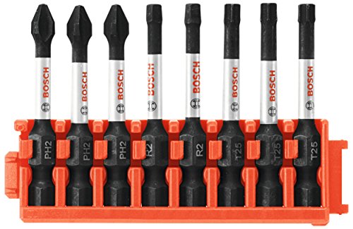 BOSCH CCSV208 8-Piece Assorted Set 2 In. Impact Tough Phillips, Square, and Torx Power Bits with Clip for Custom Case System