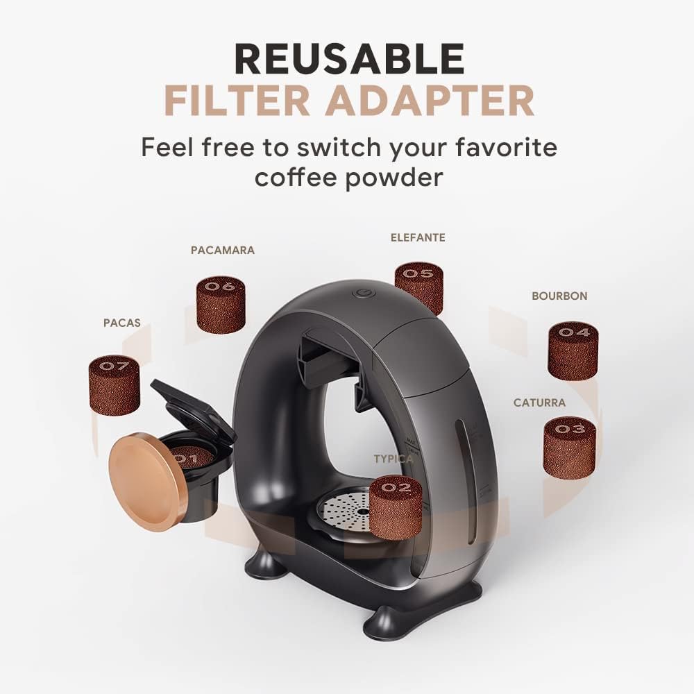 Macchina da caffè monouso con filtro per caffè macinato, Mini macchina da caffè Americano per una tazza, funzionamento con un tocco, dimensioni di infusione 4-8 fl oz (Grigio)