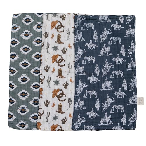 Image of Mebie Baby Burp Cloths, Outlaw Cowboy, Muslin Burp Cloth Set for Spit Up, Drool, and More, Boho Burp Cloths for Baby Boy and Girl, Baby Must Haves for Registry Lists and Gifts for Newborns