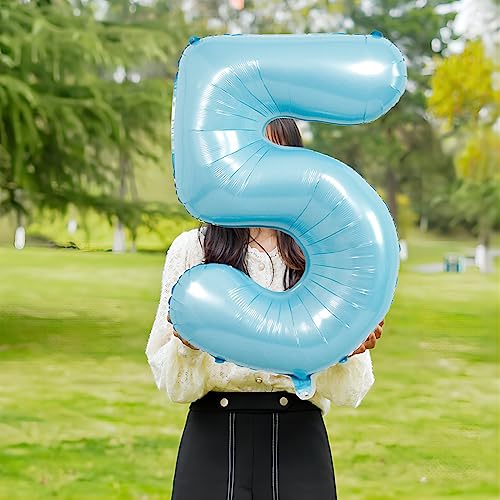 Image of 40 Inch light blue Number Balloons, Helium Mylar Foil Number Balloons for Birthdays, Number 5 Balloon for Party Decorations, Birthday Decorations, Wedding, Boy Baby Shower