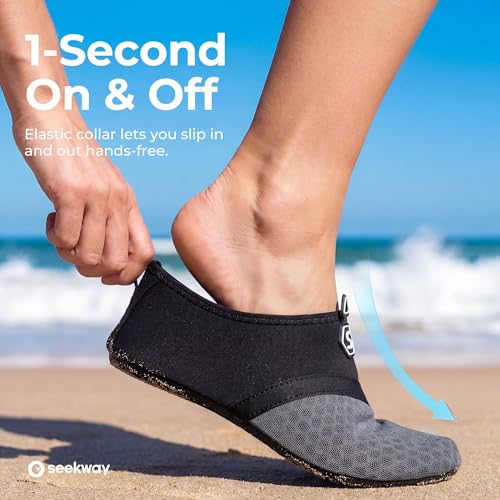 Image of SEEKWAY Water Shoes Quick-Dry Aqua Socks Barefoot Slip-on for Beach Pool Swim River Yoga Lake Surf Women Men Black SK001