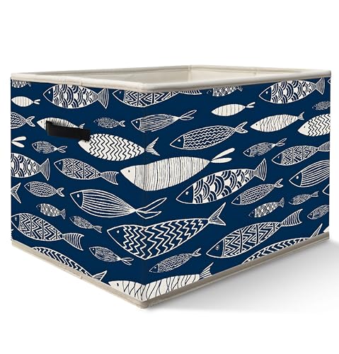 ZOFGUO Blue Fish Beach Coastal Storage Bin, Fish Lovers Gifts