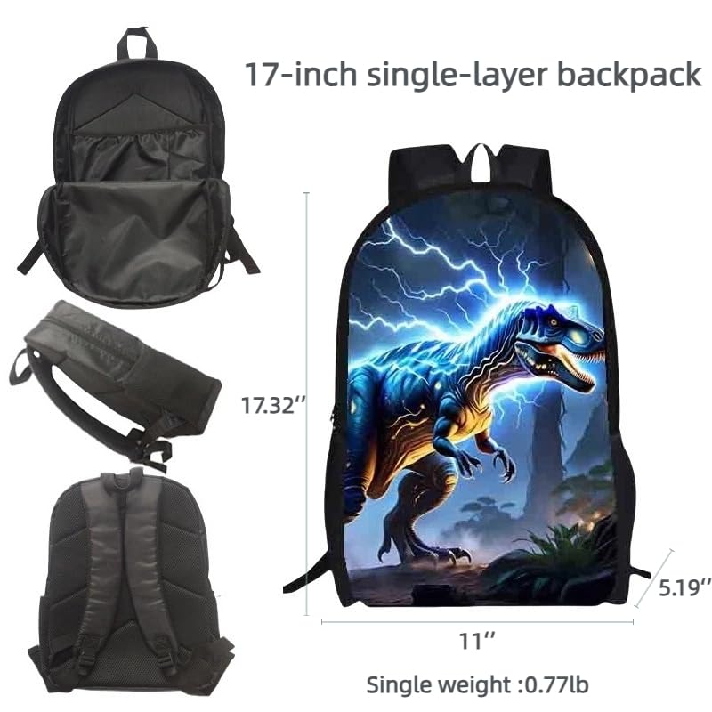 Dinosaur Print Backpack, 17-inch, Lightweight 0.77lb,Dinosaur patterns with Lightning Design (Color No. 5)2