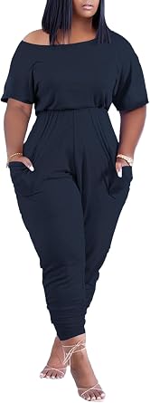 acelyn Plus Size Jumpsuits for Women Casual Rompers with Pockets for Summer