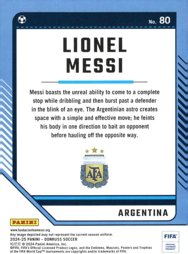 2024-25 Donruss FIFA #80 Lionel Messi Argentina Futbol Soccer Base Trading Card