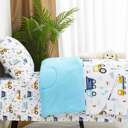 Image of Lasoftan Cars Toddler Bedding Set, 4-Piece Bed-in-a-Bag Comforter Set for Boys, Construction Truck Bedding, Machine Washable