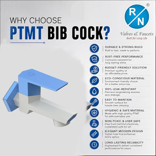 Image of RN PTMT Bib Cock for Bathroom | 15mm Foam Flow Water Tap with Flange | Luxury G20 Series Faucet | High-Grade Engineering Polymer Tap (White Blue Dual, Pack of 1)