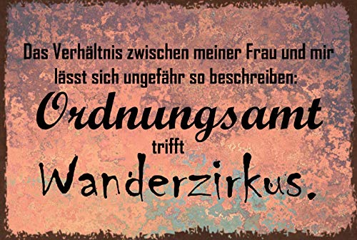 Schatzmix Blechschild Spruch .Ordnungsamt trifft Wanderzirkus Metallschild Wanddeko 20x30cm Tin Sign Señal metálica, hojalata, Multicolor, 20 x 30 cm