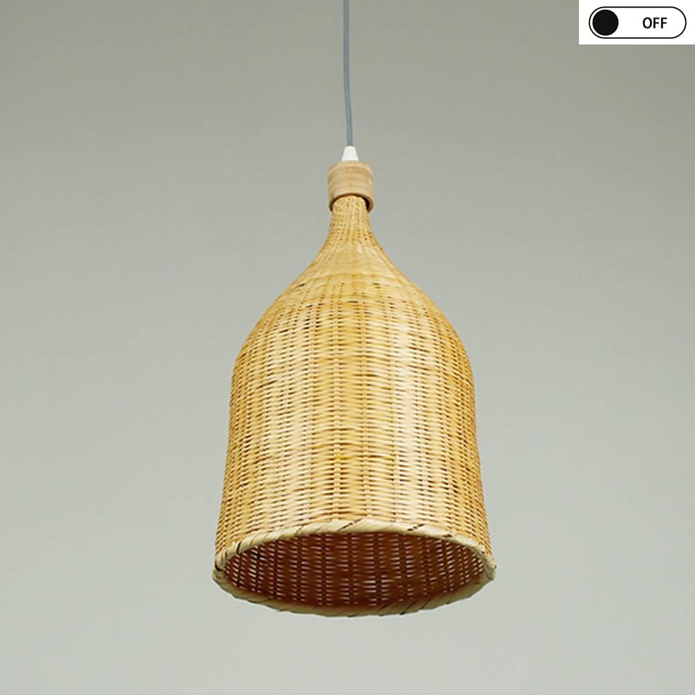 Retro Lighting Kitchen Island Single Head Lampshade Bamboo Wicker Hanging Light with Handmade Woven, Natural Rattan Woven Chandelier Japanese Style 1 Light for Living Room/37Cm