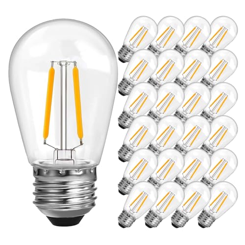 ROMANJOY 2W S14 LED Bulbs for Outdoor String Light, 2700K Warm White Replacement Bulb for Garden & Patio, 20W Equivalent Shatterproof E26 Edison Bulb for Indoors, 25 Pack (2700k) Soft White