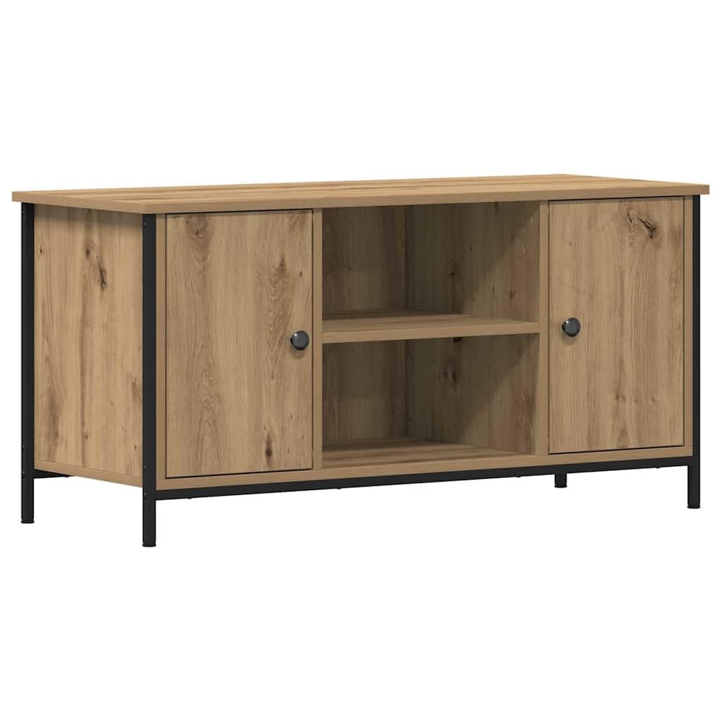 Mobile TV 100x40x50 Cm Console Multimediale in Derivati ​​del Legno con 2 ante e Ripiani Aperti (Querce artigianali)