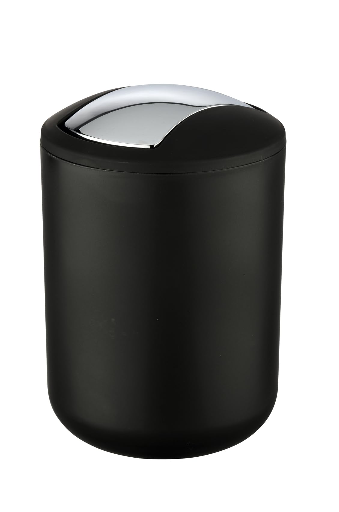 Wenko Papelera para cosméticos Brasil S, capacidad de 2 litros, papelera de baño con tapa abatible, papelera pequeña de plástico irrompible, sin BPA, Ø 14 x 21 cm, negra