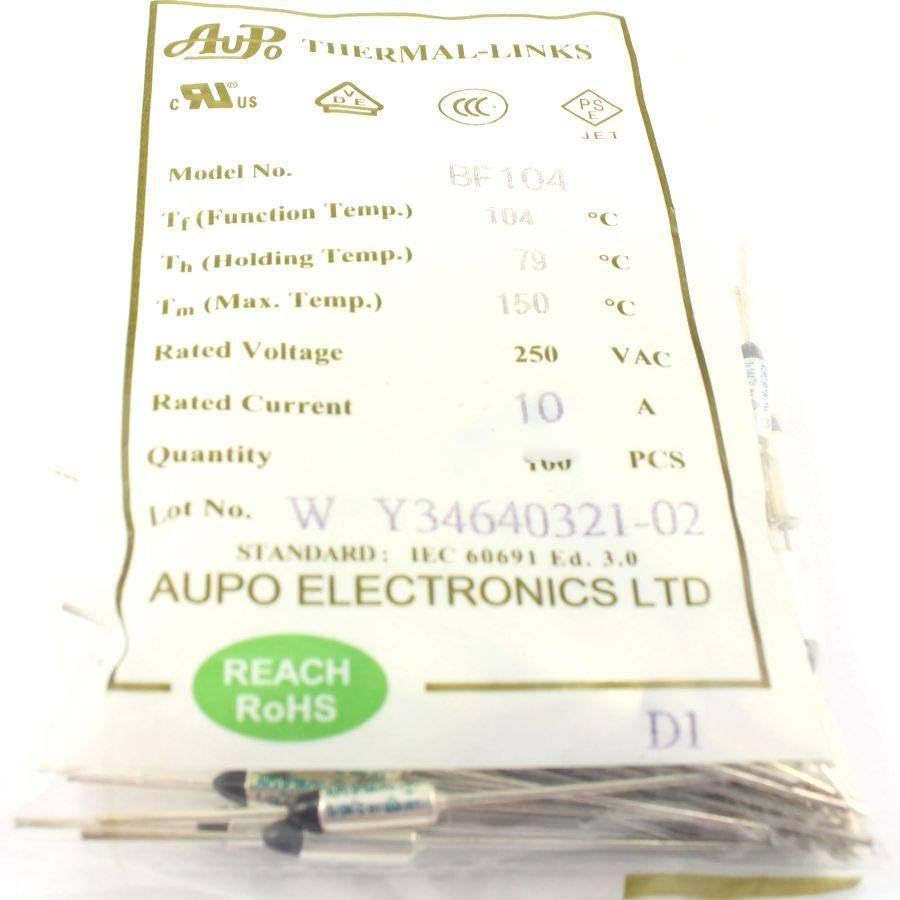 10Pcs Thermal Fuse Cutoff TF 104 Degree 250V 10A BF104